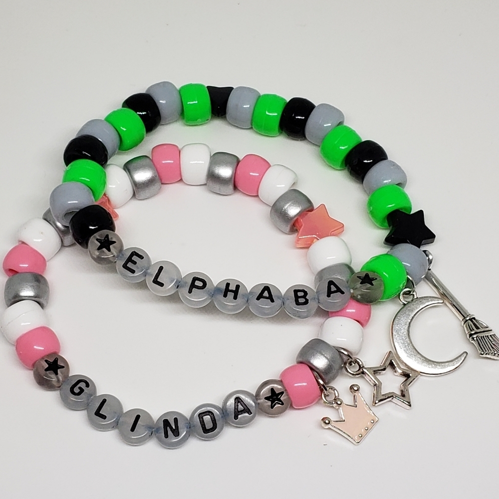 Handmade Glow in Dark Wicked Elphaba Glinda Kandi Bracelet set